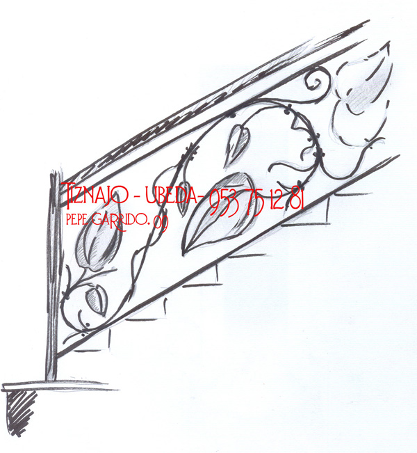 Railing iron forged to hand floral design